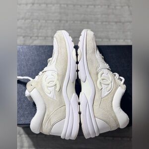 Authentic CHANEL White and Cream Sneakers